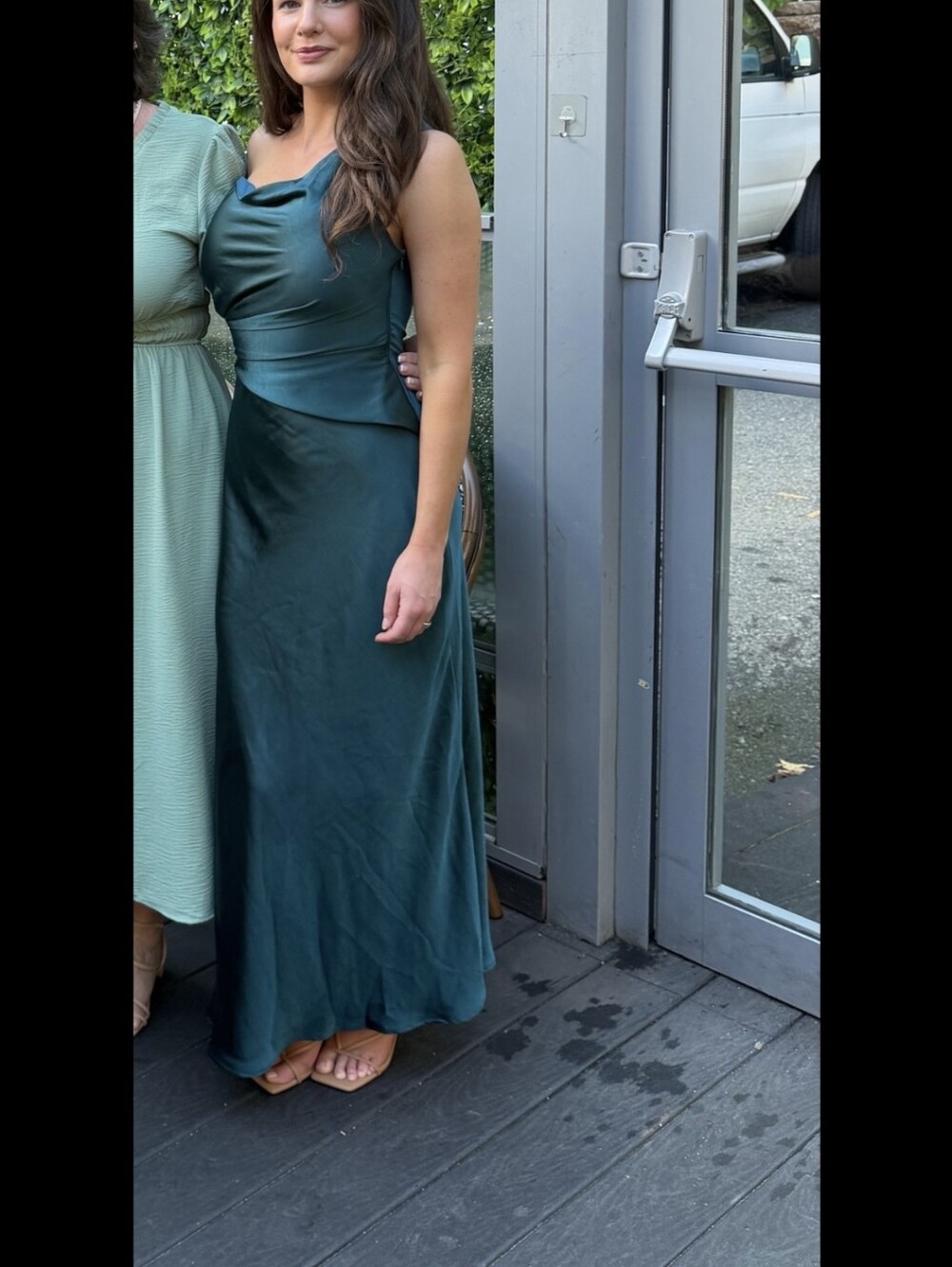 Elegant Teal Satin Evening Dress - Sleeveless Cowl Neck